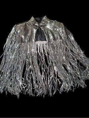Zara Pewter Sequin Fringe Cape